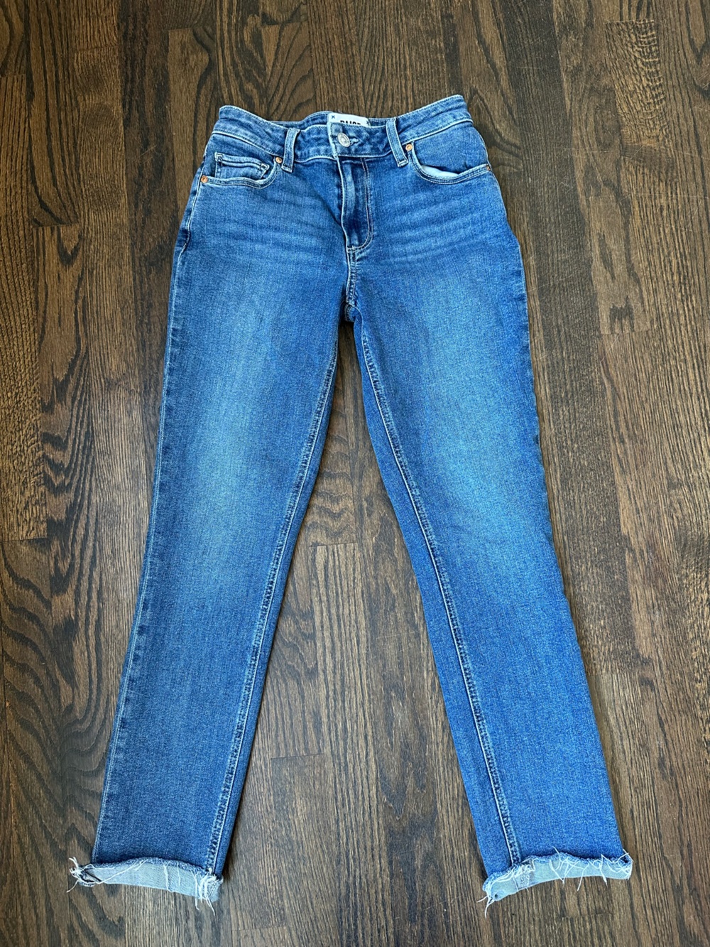 PAIGE Brigitte Jeans Size 24 Raw Hem Slim Straight Blue Stretch Denim